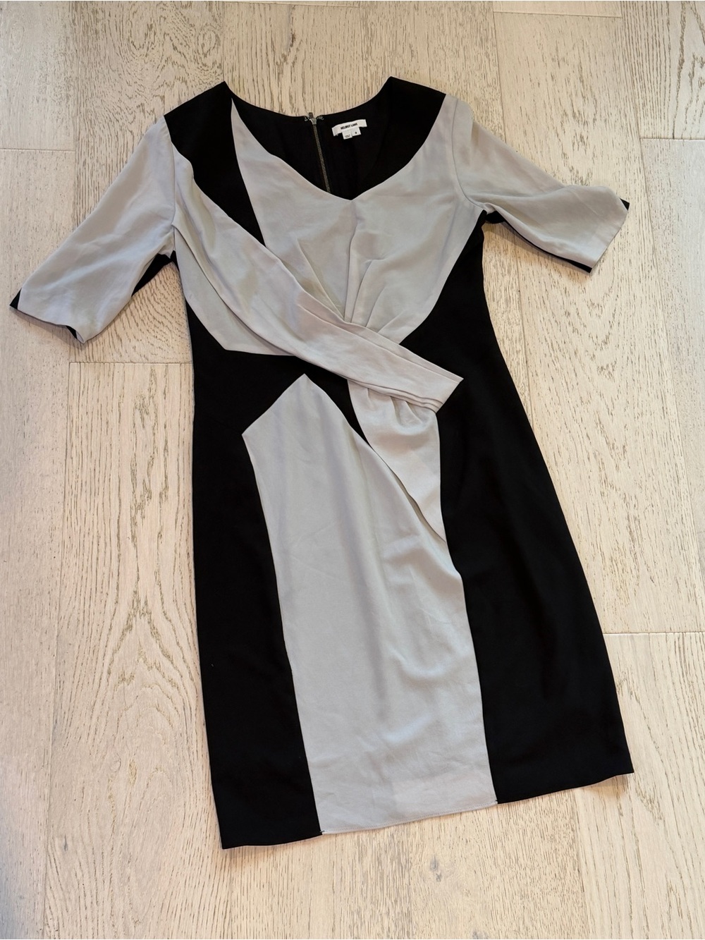 Helmut Lang Black & Gray Colorblock Twist Front Sheath Dress Size 8